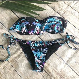 Beach Riot Blue Black Floral Print Bikini Size Small